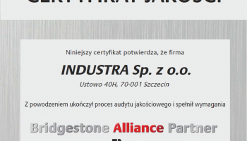Industra z certyfikatem jakości DEKRA - Bridgestone Alliance Partner